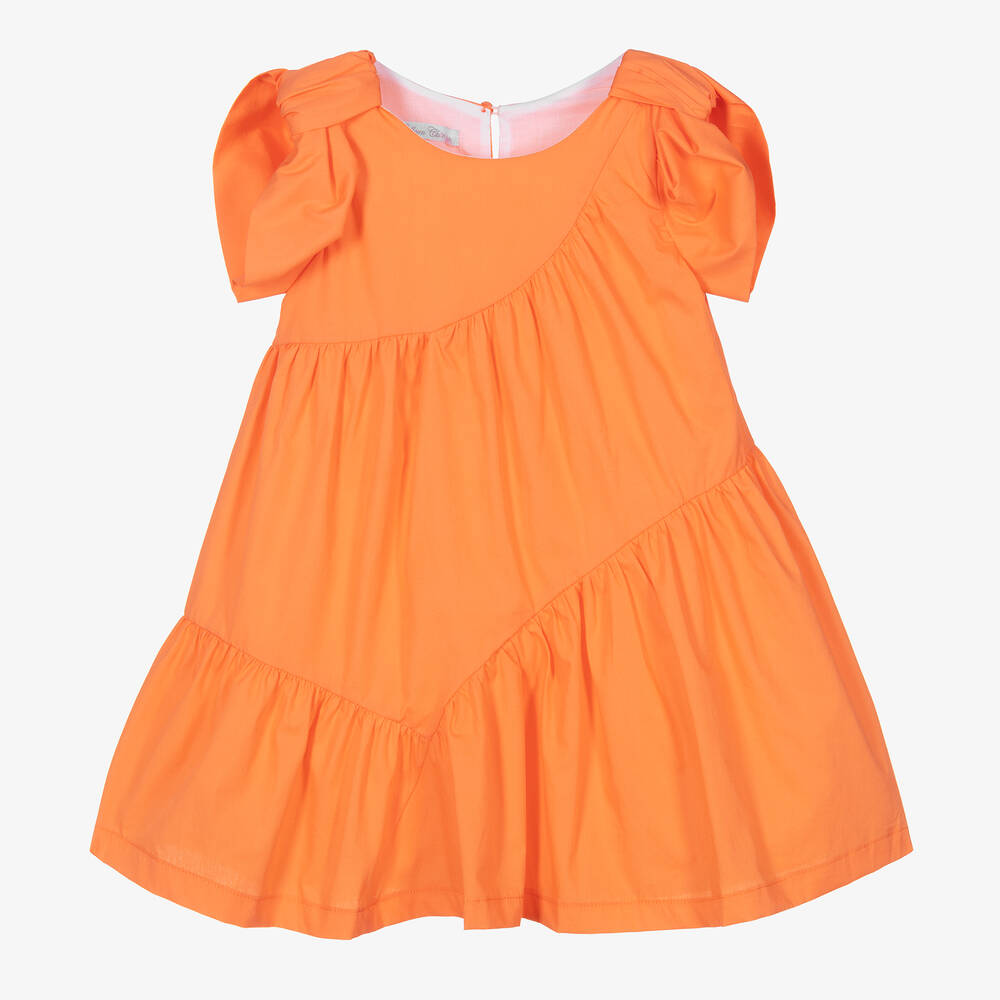 Balloon Chic - Girls Orange Cotton Poplin Dress | Childrensalon