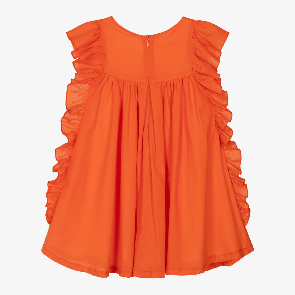 Balloon Chic-Girls Orange Cotton Ruffle Dress | Childrensalon Outlet