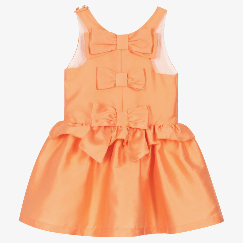 Balloon Chic-Girls Orange Cotton & Silk Bows Dress | Childrensalon Outlet