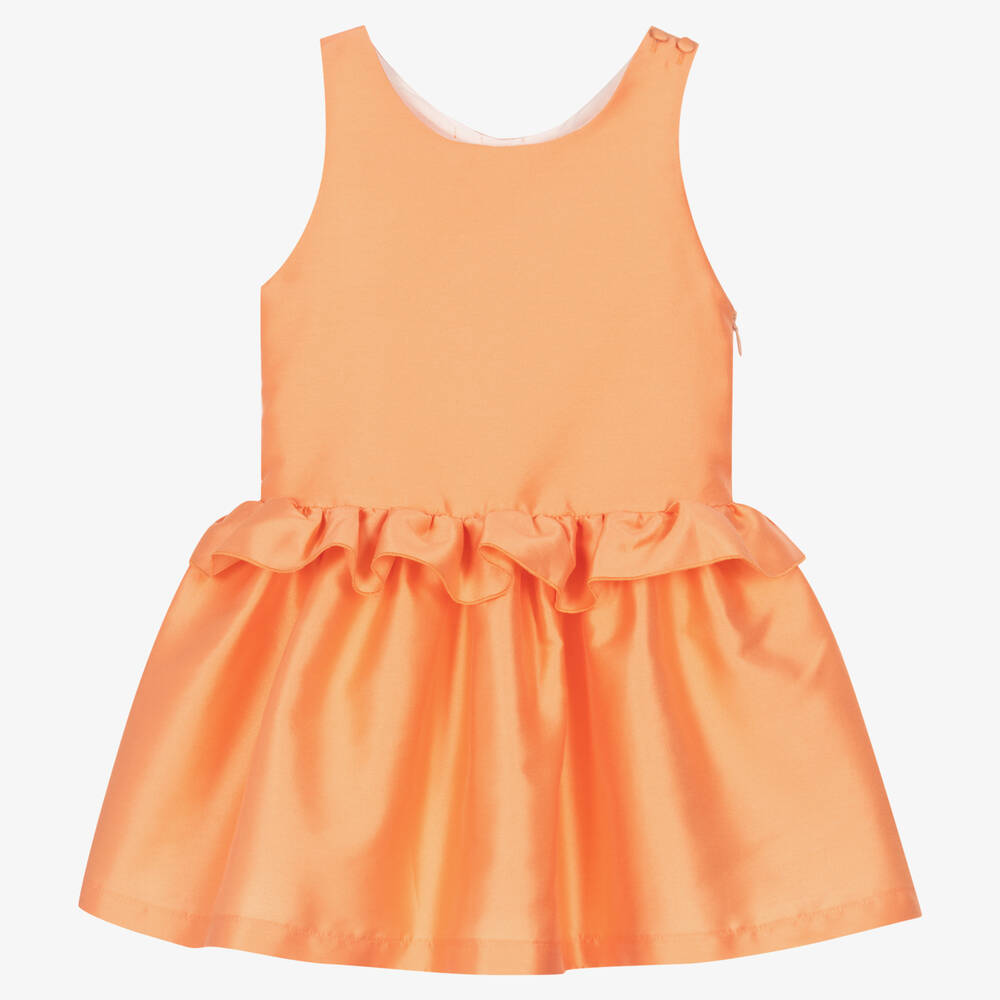 Balloon Chic - فستان مزيج قطن وحرير لون برتقالي مرجاني | Childrensalon