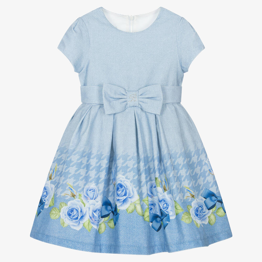 Balloon Chic - Hellblaues Baumwollkleid mit Blumen | Childrensalon