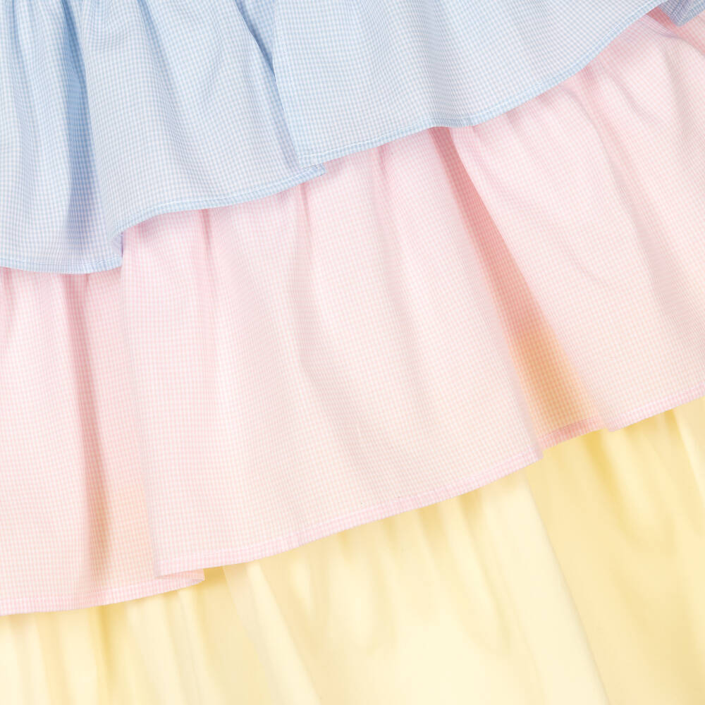 Balloon Chic-فستان قطن بوبلين بطبقات لون أزرق وزهري | Childrensalon Outlet