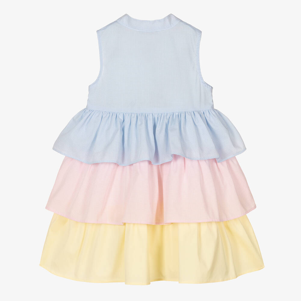 Balloon Chic-فستان قطن بوبلين بطبقات لون أزرق وزهري | Childrensalon Outlet