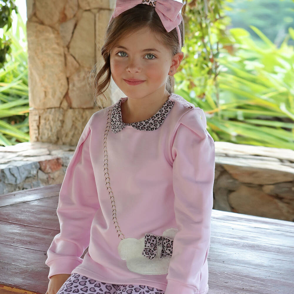 Balloon Chic-توب بطبعة حقيبة تيدي قطن لون زهري للبنات | Childrensalon Outlet