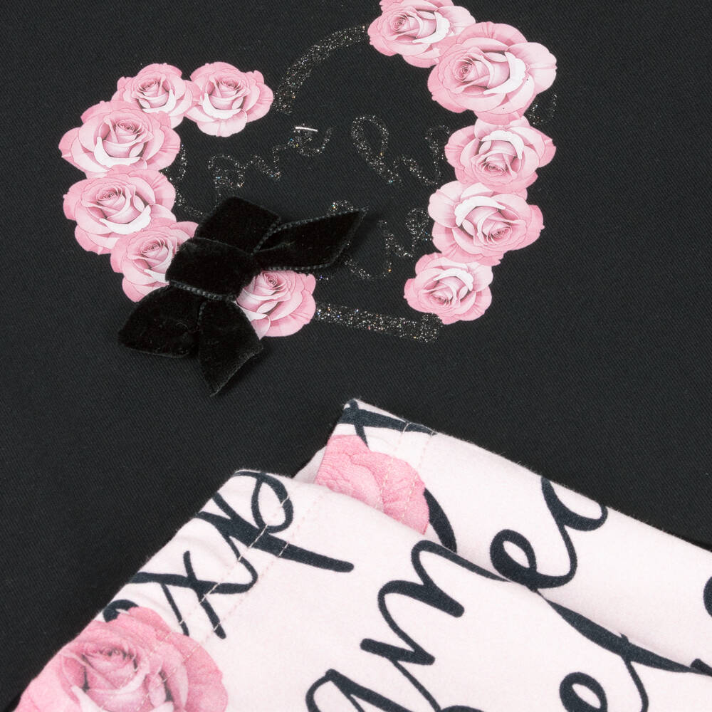 Balloon Chic-Girls Pink & Black Rose Leggings Set | Childrensalon Outlet