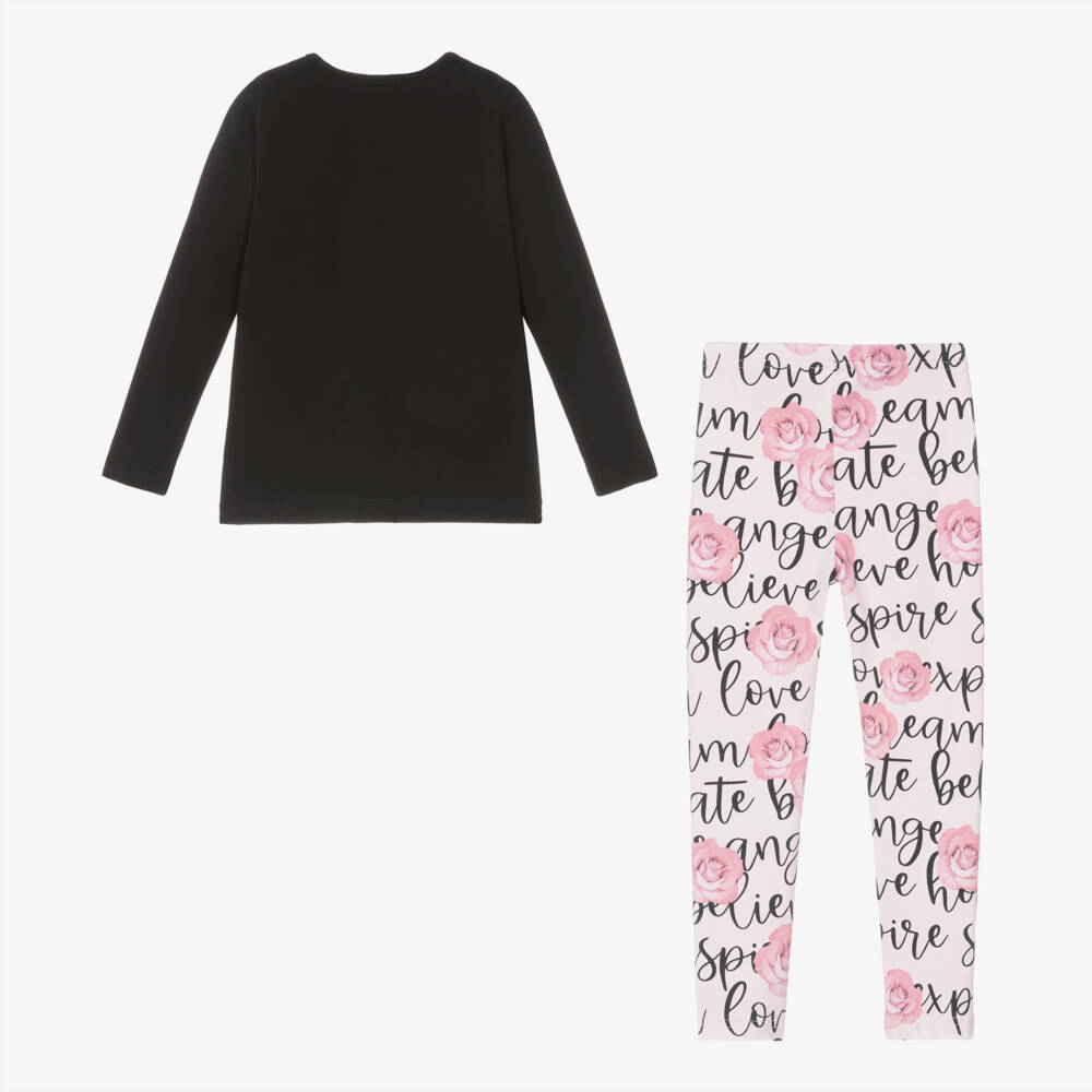 Balloon Chic-Girls Pink & Black Rose Leggings Set | Childrensalon Outlet