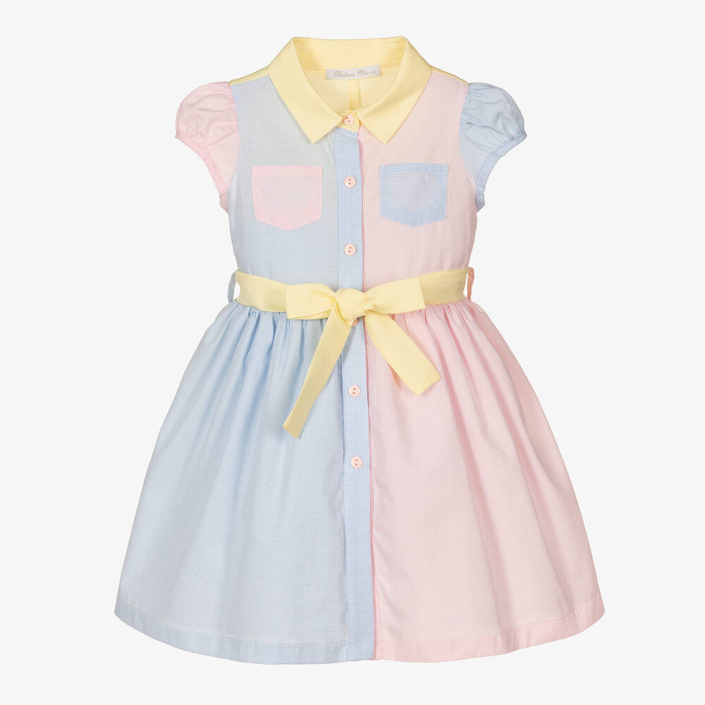 Balloon Chic - Girls Pink & Blue Cotton Gingham Dress | Childrensalon
