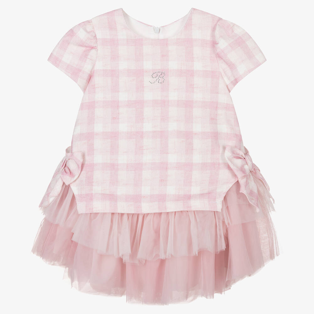 Balloon Chic - Girls Pink Checked Cotton Dress | Childrensalon