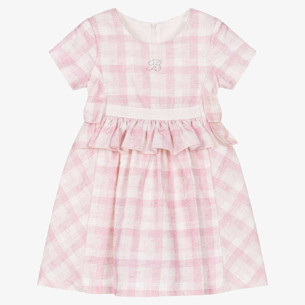 Balloon Chic - Girls Pink Checked Cotton Dress | Childrensalon Outlet