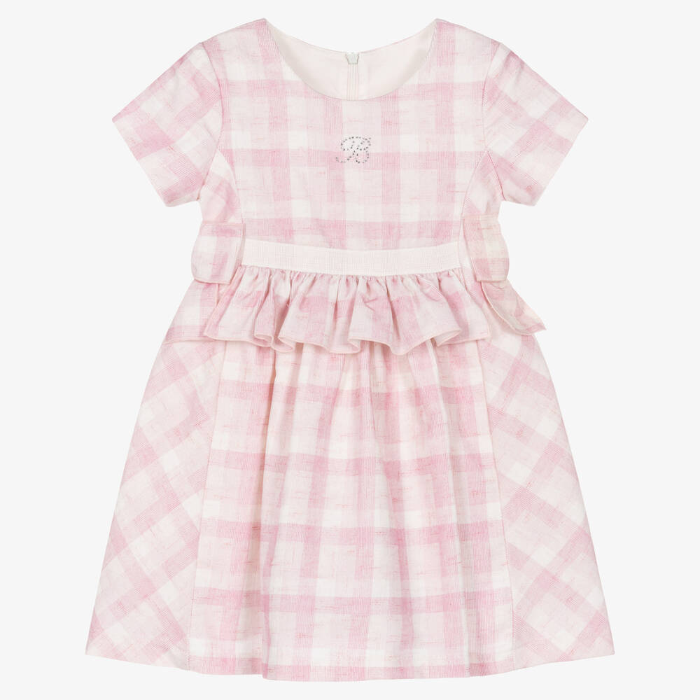 Balloon Chic - Girls Pink Checked Cotton Dress | Childrensalon