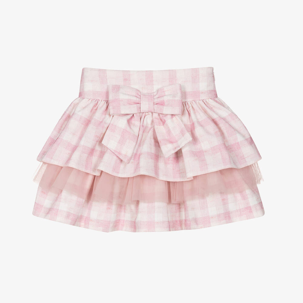 Balloon Chic - Girls Pink Checked Cotton Skirt | Childrensalon