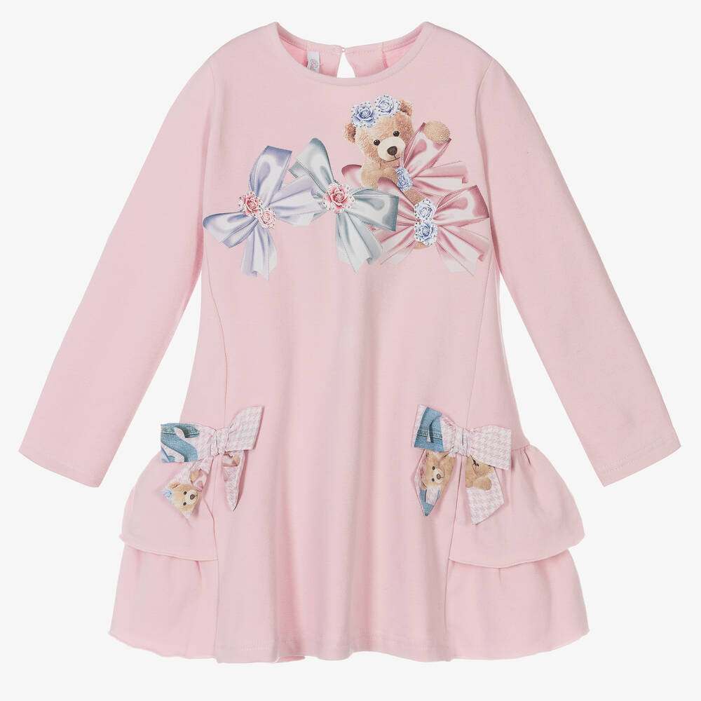 Balloon Chic-Розовое хлопковое платье с мишкой и бантами для девочек | Childrensalon Outlet