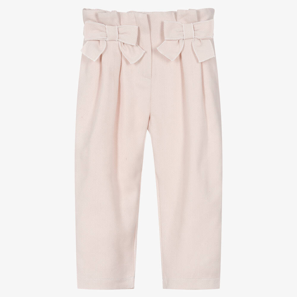 Balloon Chic - Girls Pink Cotton Bow Trousers | Childrensalon