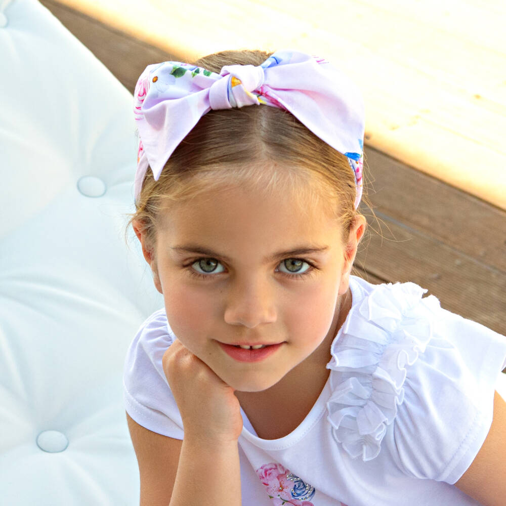Balloon Chic-Girls Pink Cotton Floral Bow Headband | Childrensalon Outlet