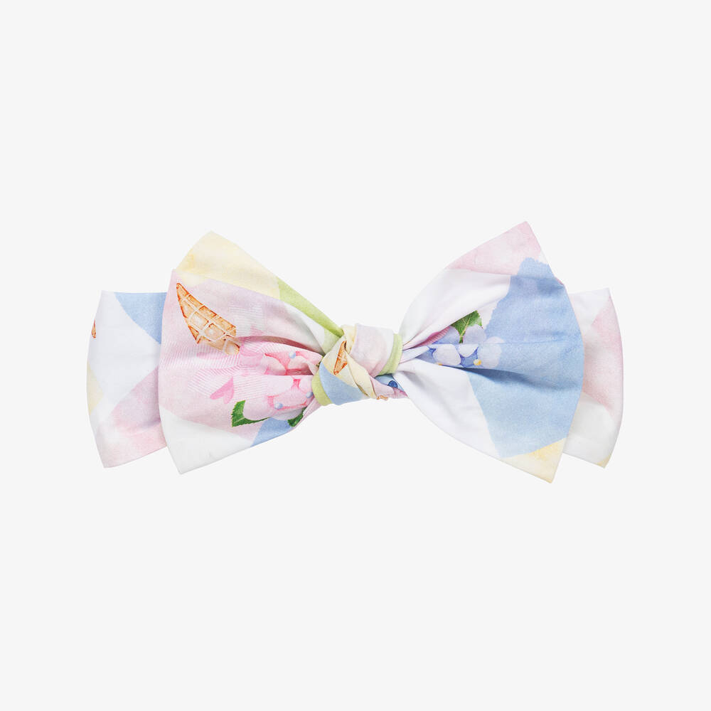 Balloon Chic-Girls Pink Cotton Floral Bow Headband | Childrensalon Outlet