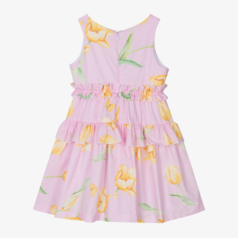 Balloon Chic-Girls Pink Cotton Floral Dress | Childrensalon Outlet