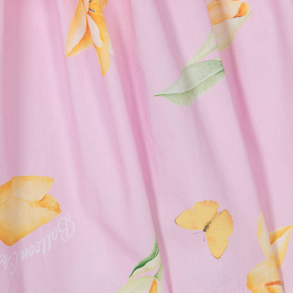 Balloon Chic - Girls Pink Cotton Floral Dress