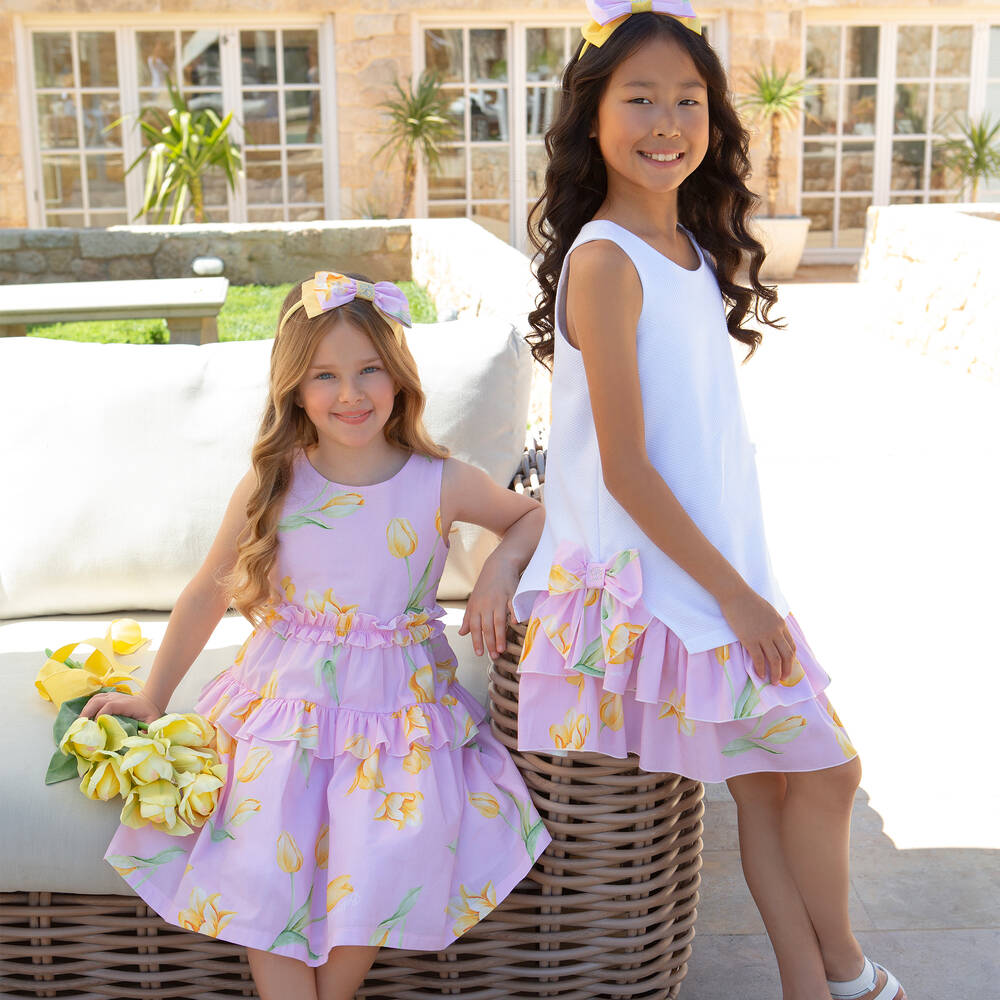 Balloon Chic - Girls Pink Cotton Floral Dress
