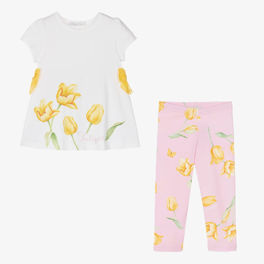 Balloon Chic-Розовый топ с цветами и легинсы из хлопка для девочек | Childrensalon Outlet