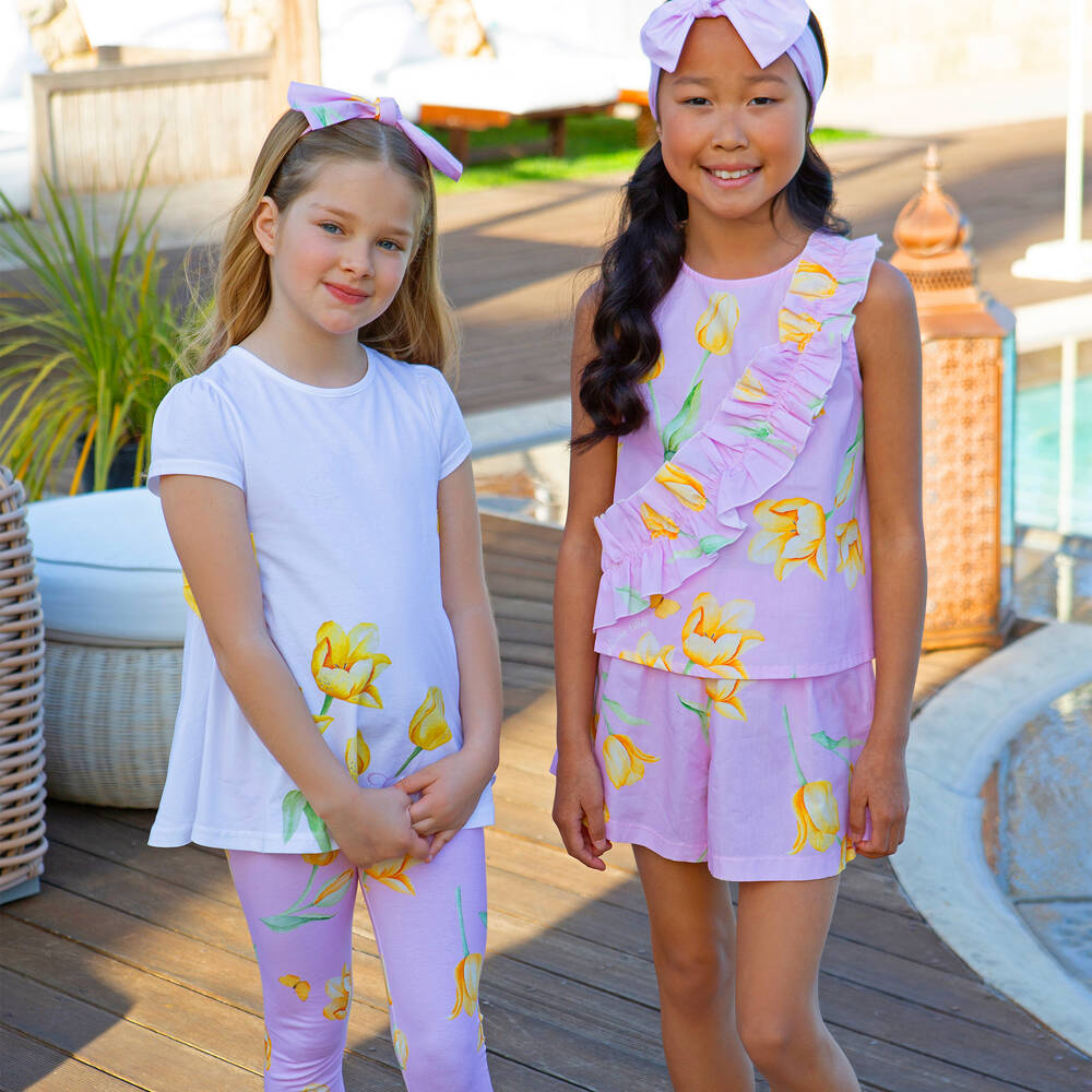 Balloon Chic-Розовый топ с цветами и легинсы из хлопка для девочек | Childrensalon Outlet