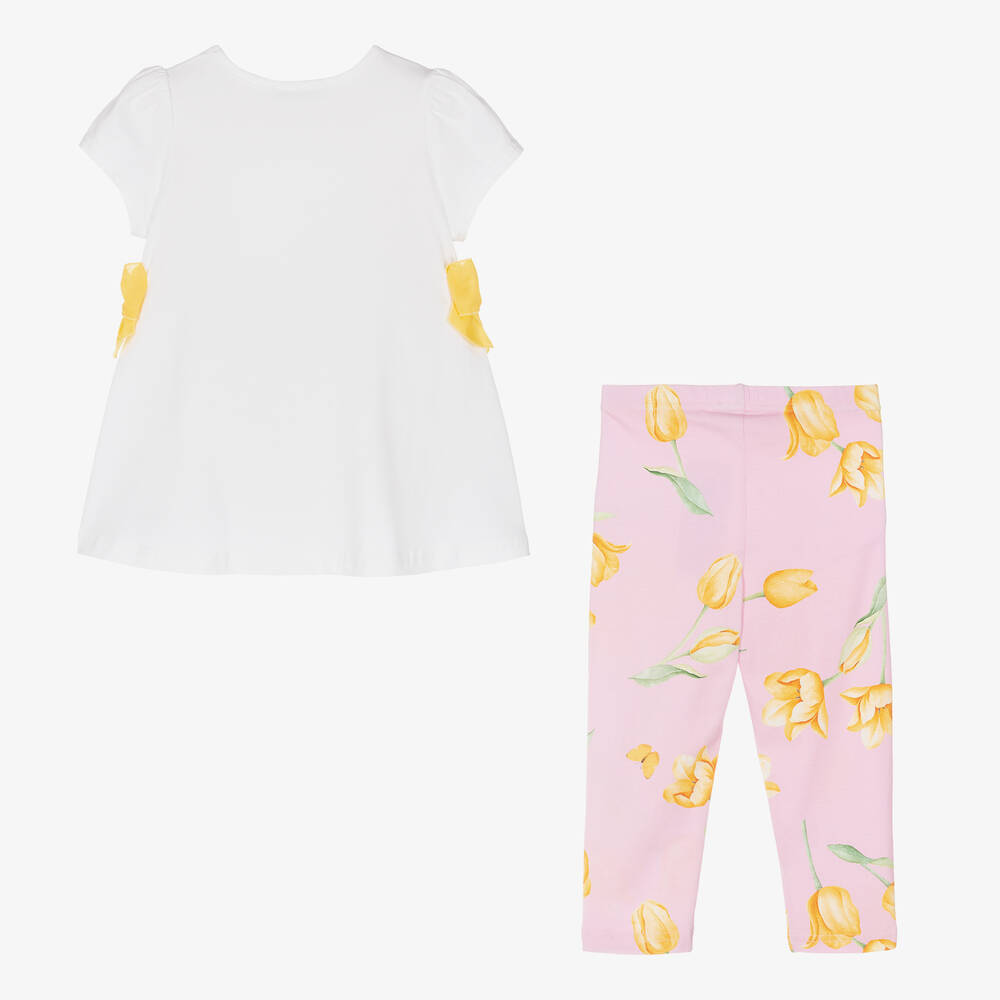 Balloon Chic-Розовый топ с цветами и легинсы из хлопка для девочек | Childrensalon Outlet