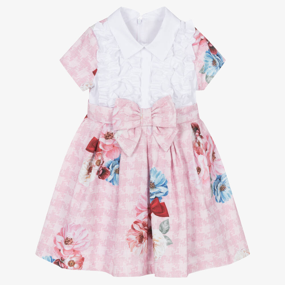 Balloon Chic - Розовое хлопковое платье с цветами и рюшами | Childrensalon