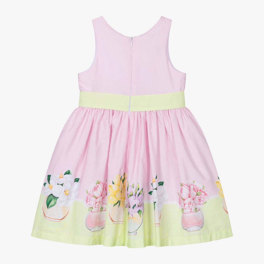 Balloon Chic-Girls Pink Cotton Flower Print Dress | Childrensalon Outlet