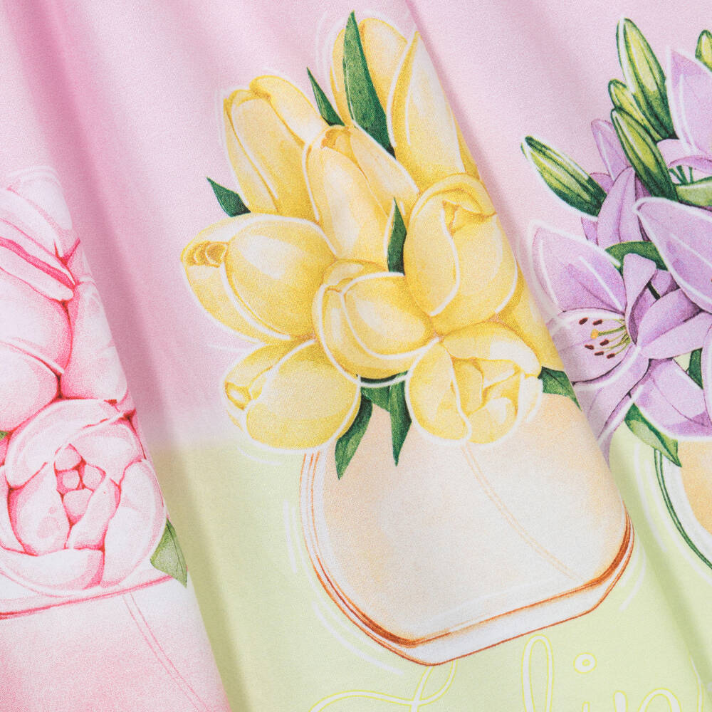 Balloon Chic-Girls Pink Cotton Flower Print Dress | Childrensalon Outlet