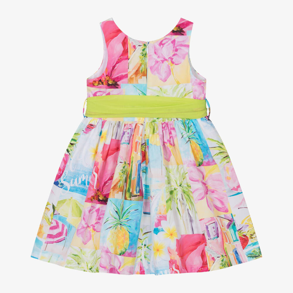 Balloon Chic-Girls Pink Cotton Holiday Print Dress | Childrensalon Outlet
