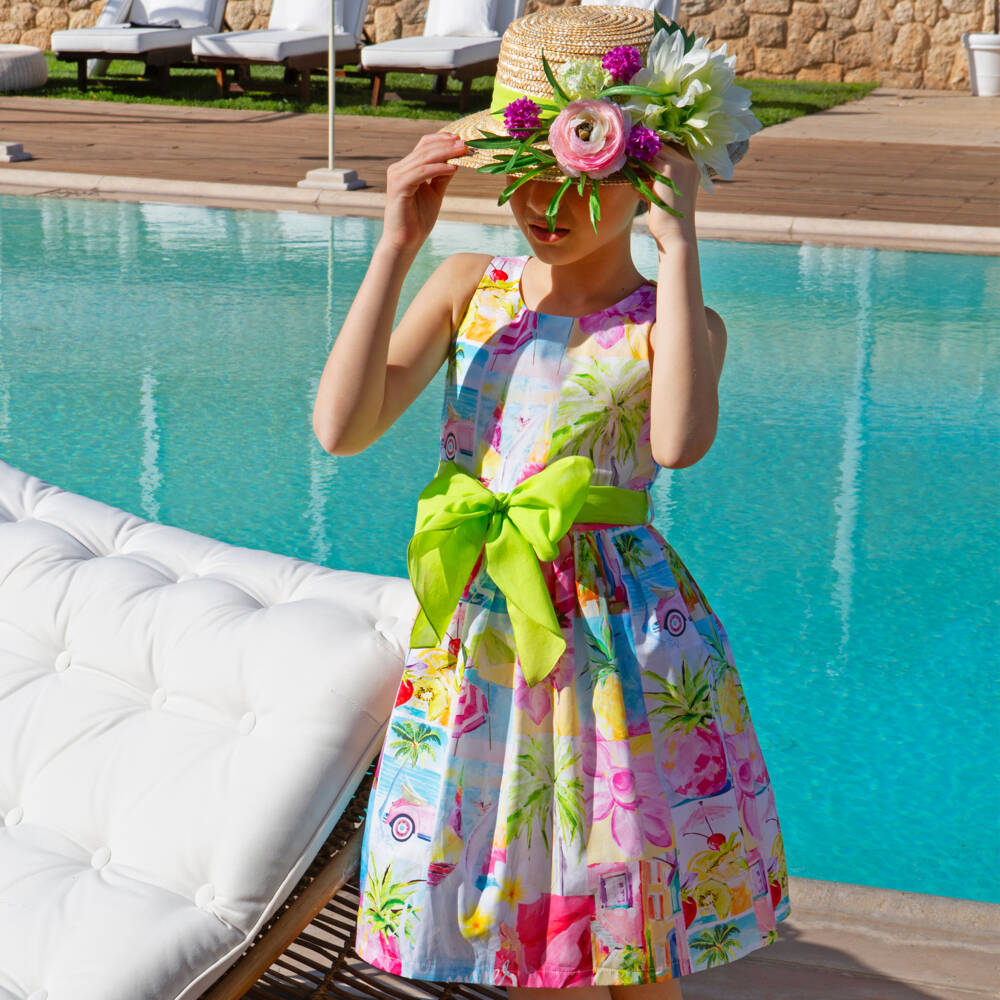 Balloon Chic-Girls Pink Cotton Holiday Print Dress | Childrensalon Outlet