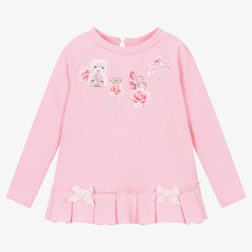Balloon Chic - Girls Pink Cotton Jersey Top | Childrensalon