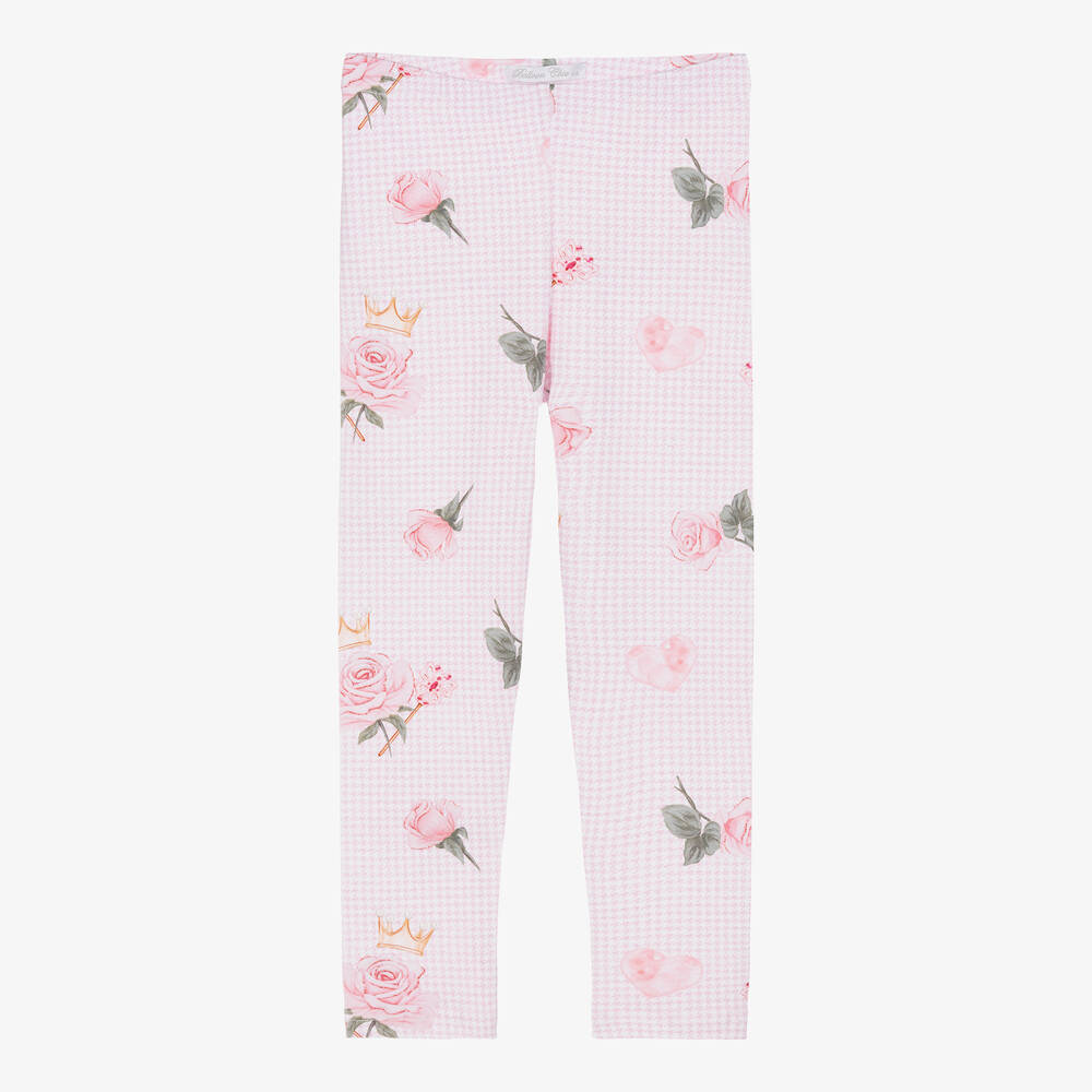 Balloon Chic - Girls Pink Cotton Rose Print Leggings | Childrensalon