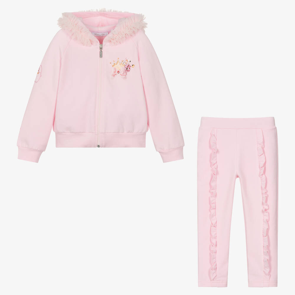 Balloon Chic-Girls Pink Cotton Ruffle Trim Tracksuit | Childrensalon Outlet