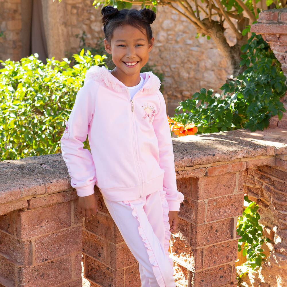 Balloon Chic-Girls Pink Cotton Ruffle Trim Tracksuit | Childrensalon Outlet