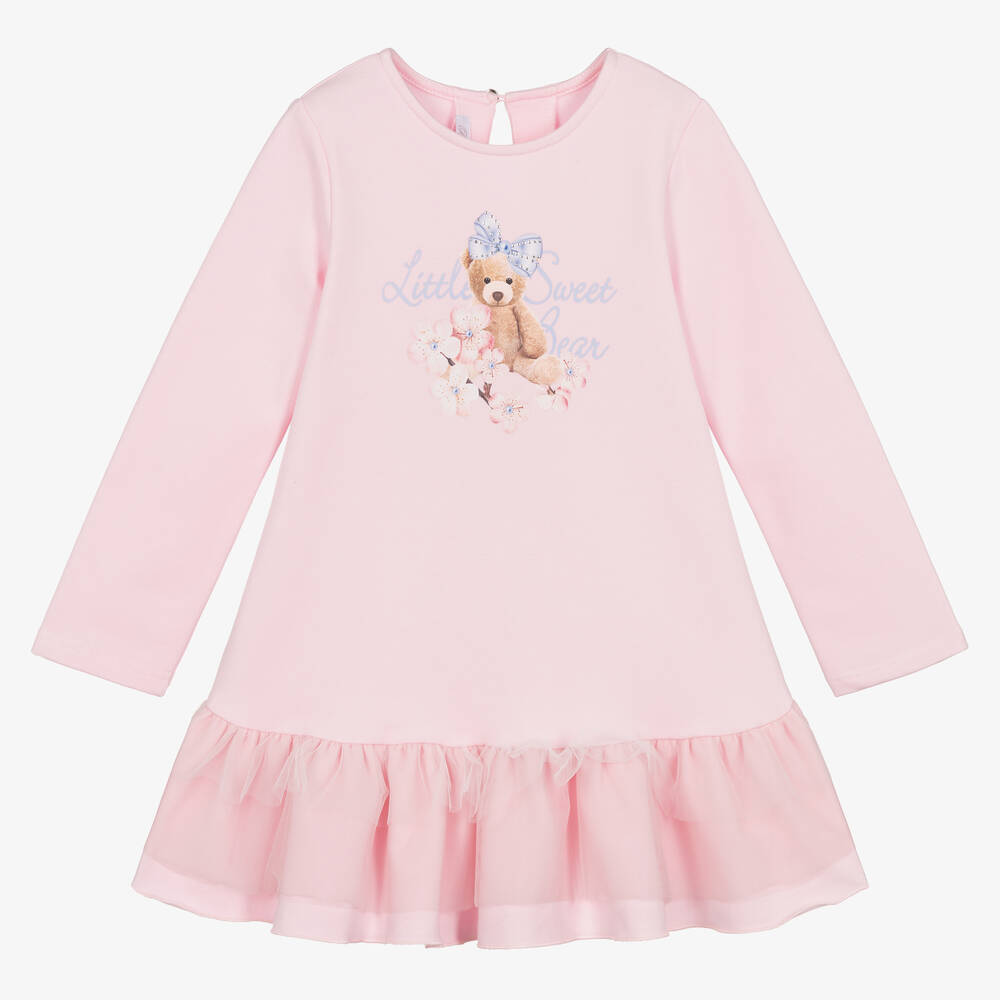 Balloon Chic - Розовое хлопковое платье с медвежонком | Childrensalon