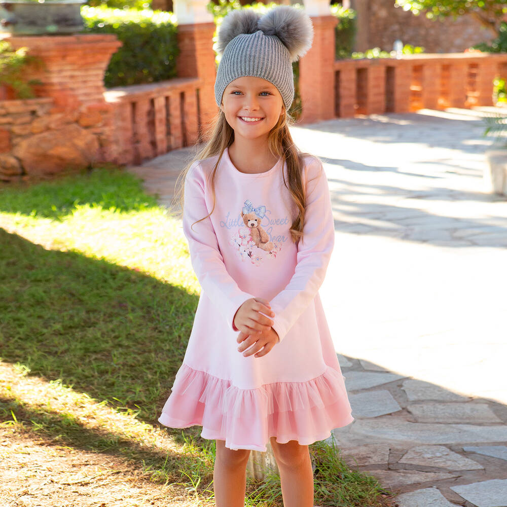 Balloon Chic-Girls Pink Cotton Teddy Bear Dress | Childrensalon Outlet