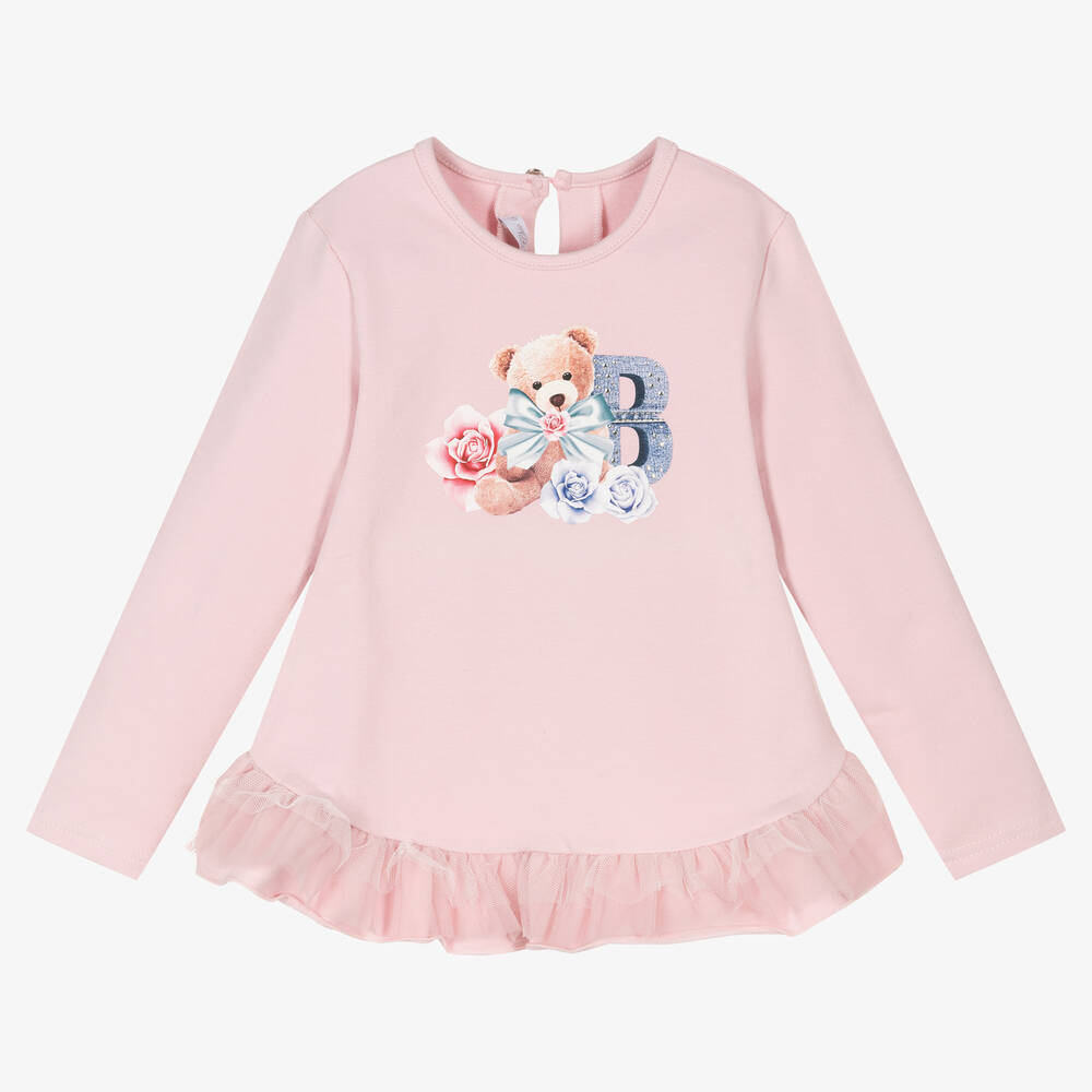 Balloon Chic - Girls Pink Cotton Teddy Bear Top | Childrensalon