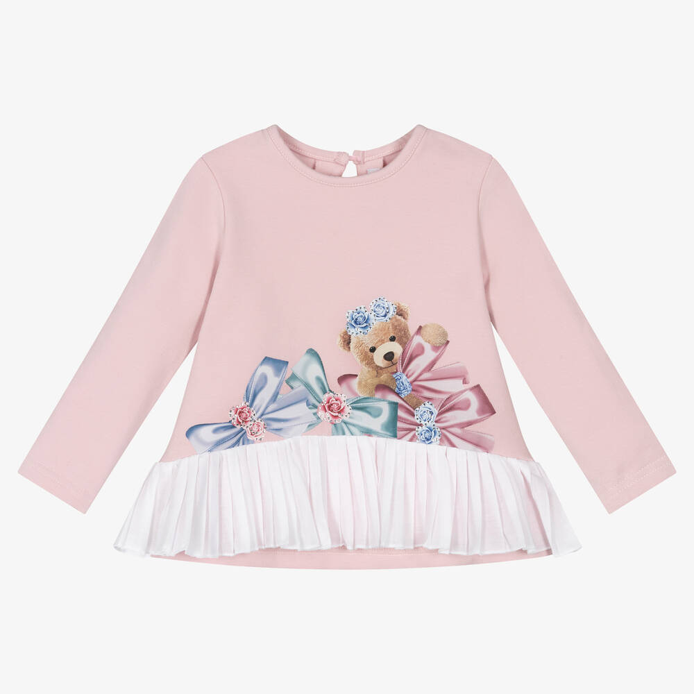 Balloon Chic - Girls Pink Cotton Teddy Bear Top | Childrensalon