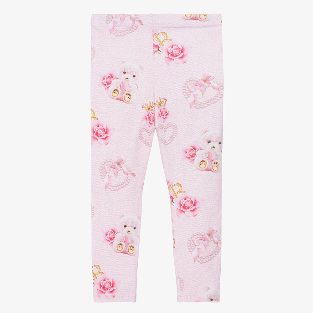 Balloon Chic-Girls Pink Cotton Teddy & Rose Leggings | Childrensalon Outlet