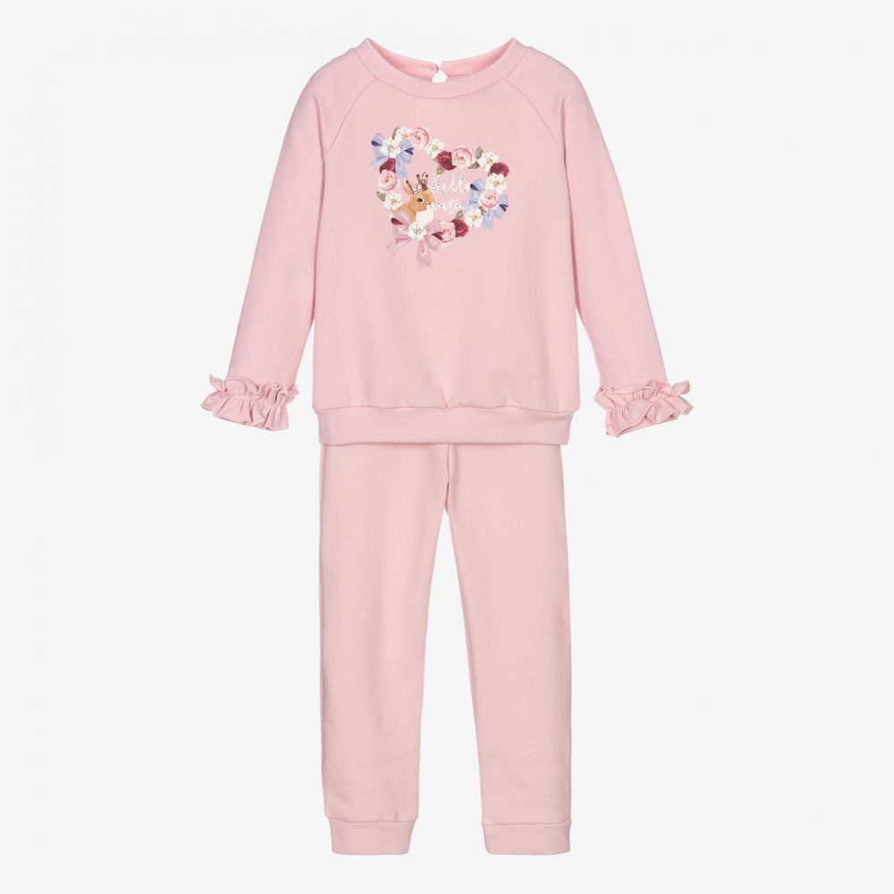 Balloon Chic - Girls Pink Cotton Tracksuit | Childrensalon