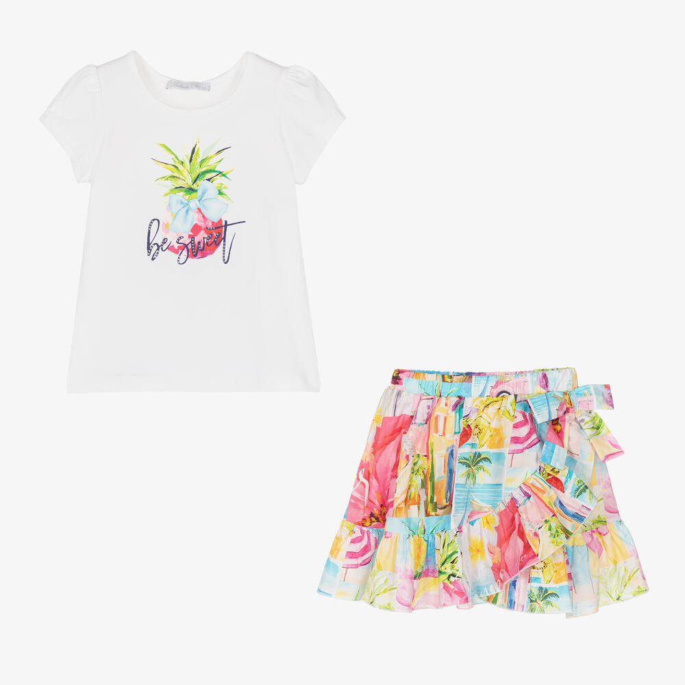 Balloon Chic-Girls Pink Cotton Tropical Skirt Set | Childrensalon Outlet