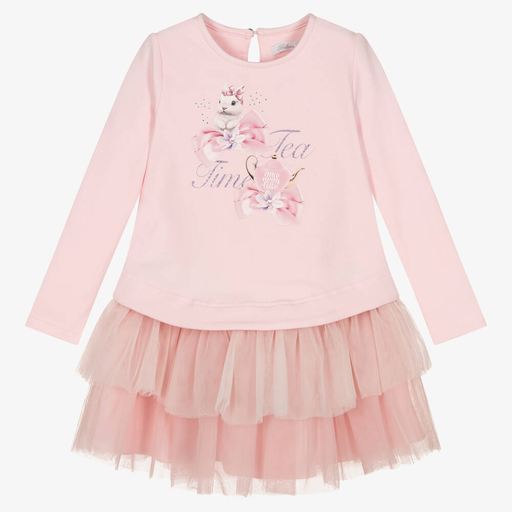 Balloon Chic - Girls Pink Cotton & Tulle Bunny Dress | Childrensalon