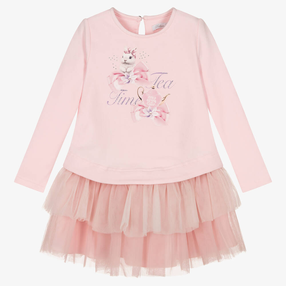 Balloon Chic-Girls Pink Cotton & Tulle Bunny Dress | Childrensalon Outlet