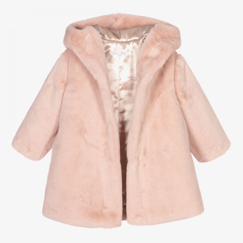 Girls pink clearance faux fur coat