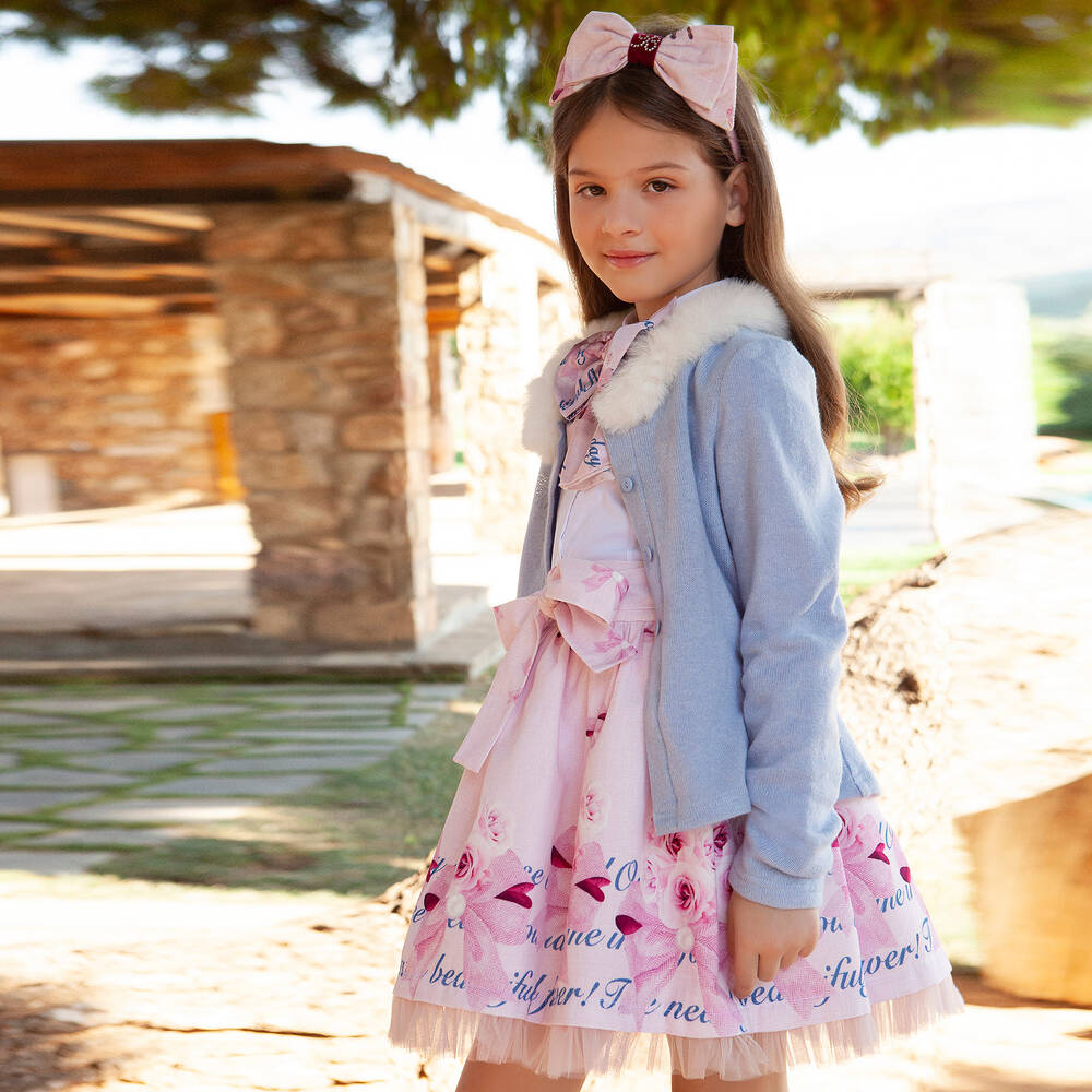 Balloon Chic-تنورة قطن كوردروي لون زهري بطبعة ورود | Childrensalon Outlet