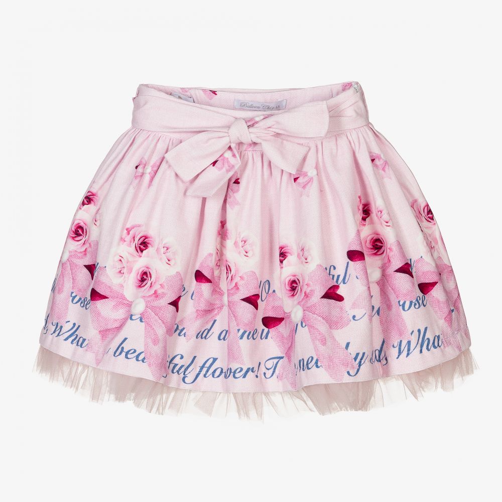 Balloon Chic - Jupe fleurie rose en velours côtelé Fille | Childrensalon