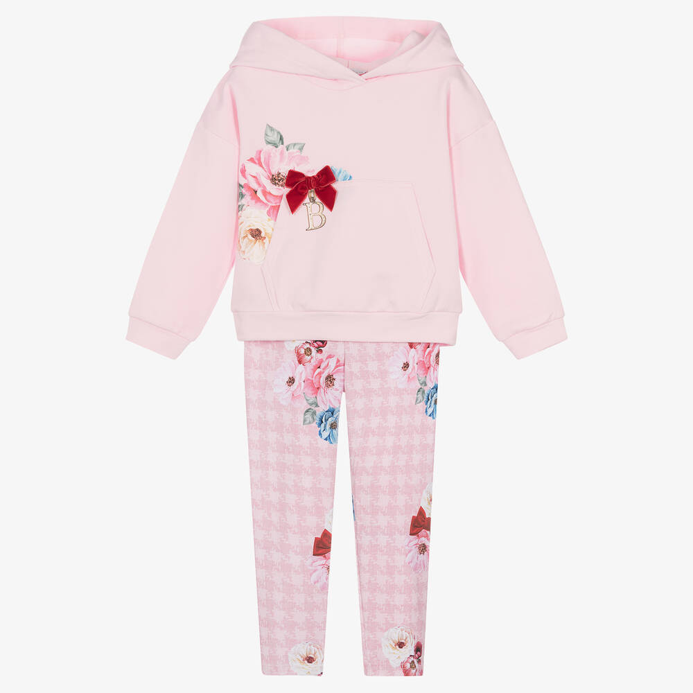 Balloon Chic - Girls Pink Floral Hoodie & Leggings Set | Childrensalon