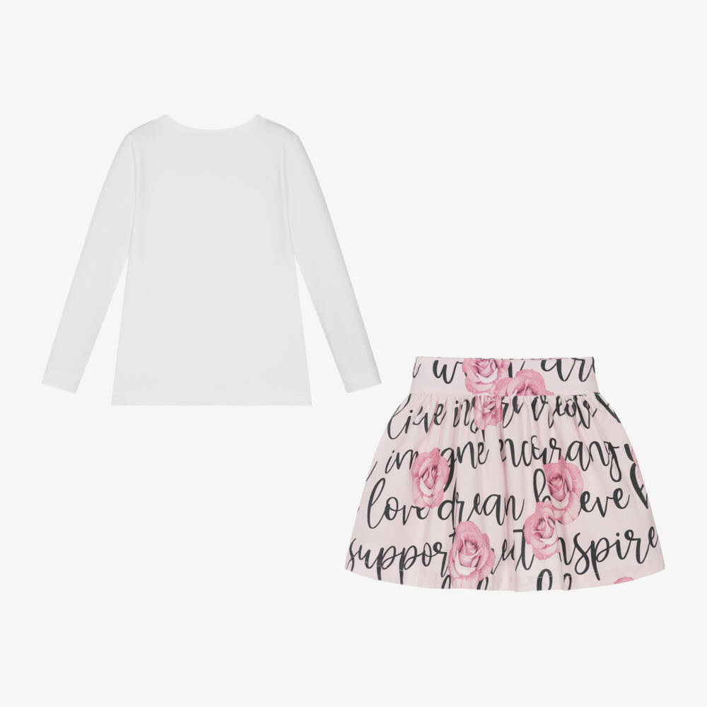 Balloon Chic-Girls Pink Floral Skirt Ensemble | Childrensalon Outlet