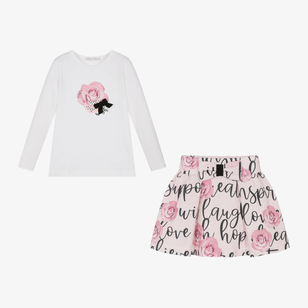 Balloon Chic-Girls Pink Floral Skirt Ensemble | Childrensalon Outlet