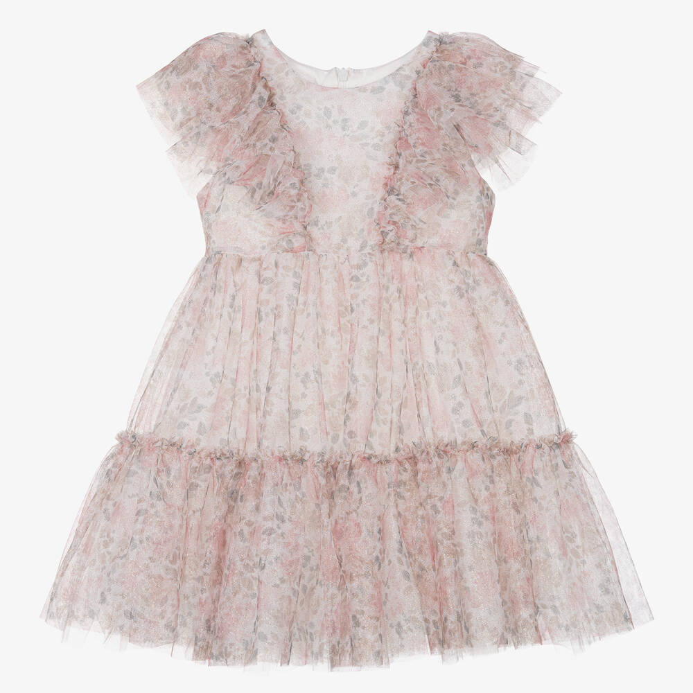 Balloon Chic - Girls Pink Floral Tulle Sparkle Dress | Childrensalon